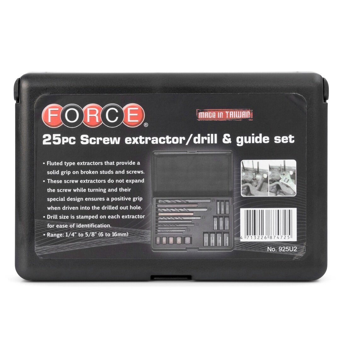 Force 25pc Screw extractor / drill & guide set