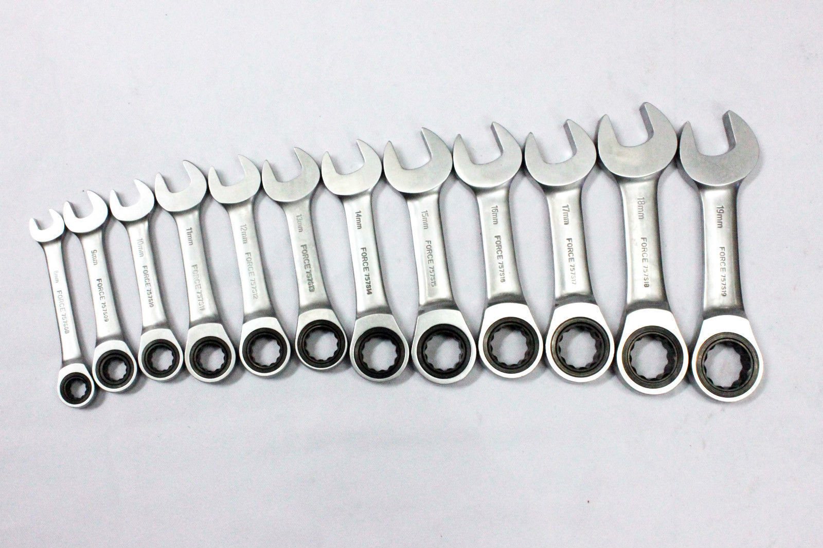 Force K51216 Stubby flat gear wrench set 12pc