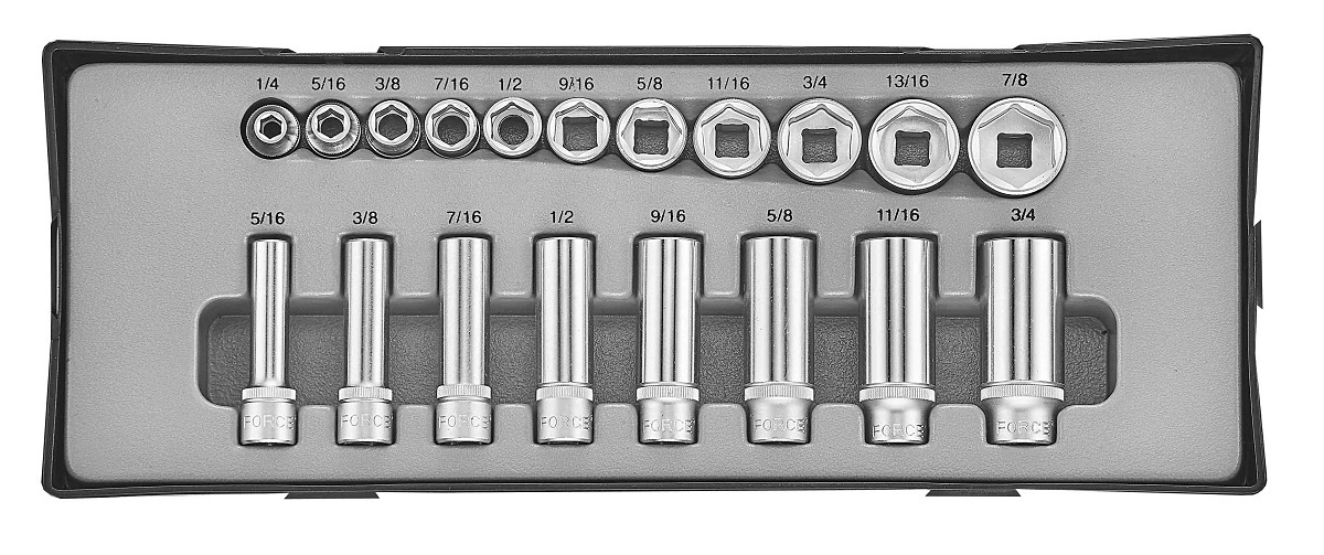 Force T3193 3/8" Flank socket set SAE 19pc