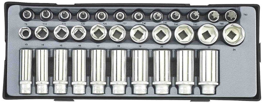 Force T3331 3/8" 6pt. Flank & star socket set 33pc