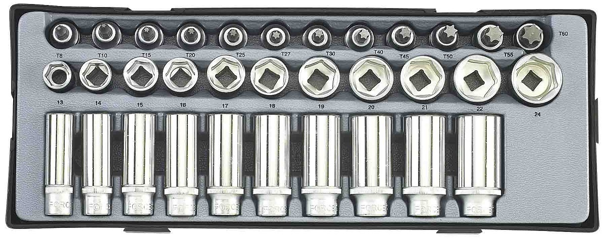 Force T3331 3/8" 6pt. Flank & star socket set 33pc