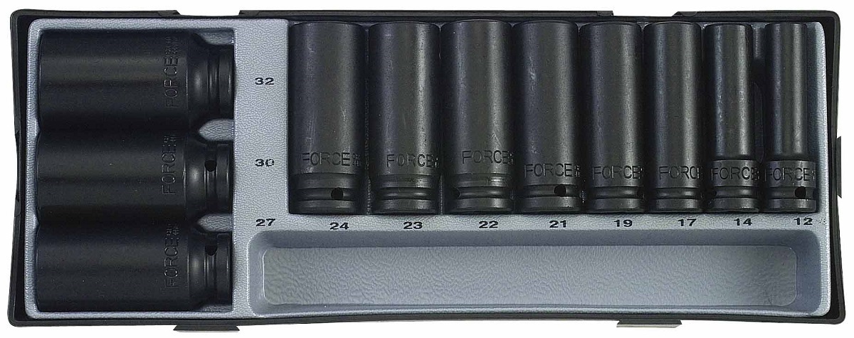 Force T4119 1/2" Flank impact deep socket set 11pc