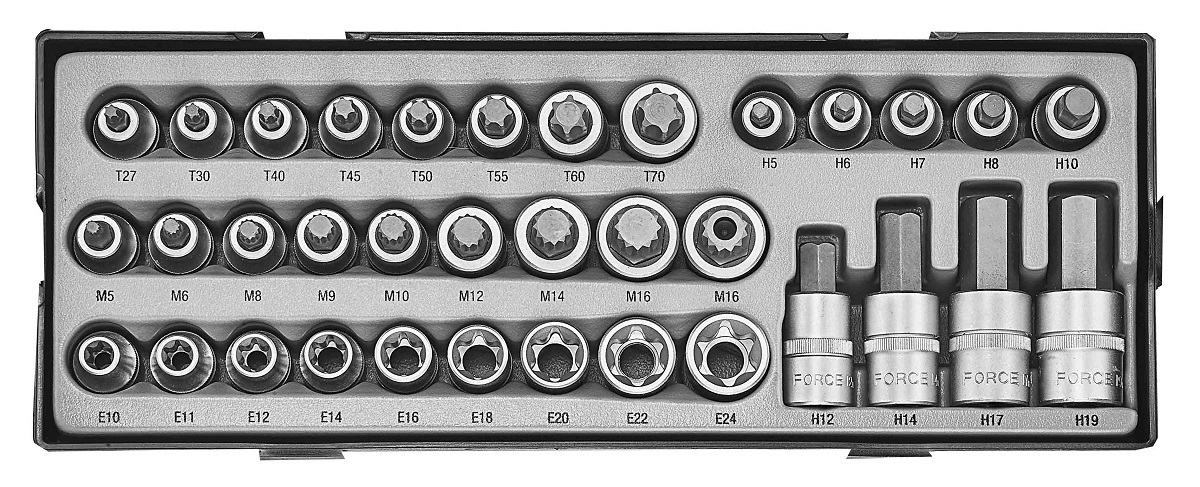 Force T4355 1/2" Socket bit set Star - Hex - Spline 35pc